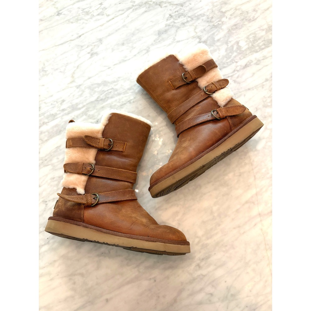 UGG Blayre II Chestnut Shearling Moto‎ Engineer Buckle Boots Womens Size 8 EUC